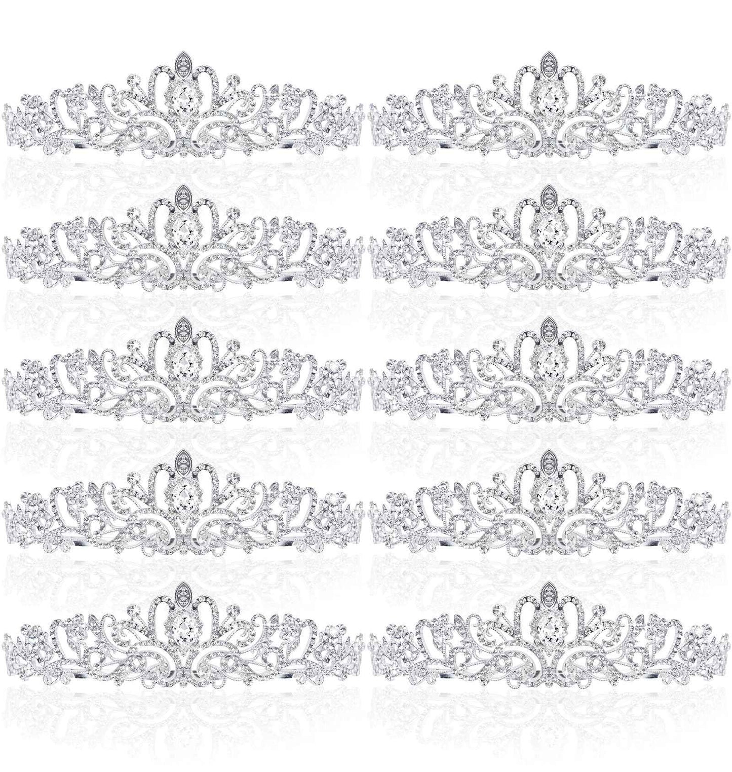 BBTO 10 Pcs Crystal Tiara and Crowns for Women Girls Princess Rhinestone Crown Queen Headband with Combs Bride Tiara for Birthday Party Wedding Prom Hair Accessories(Silver)