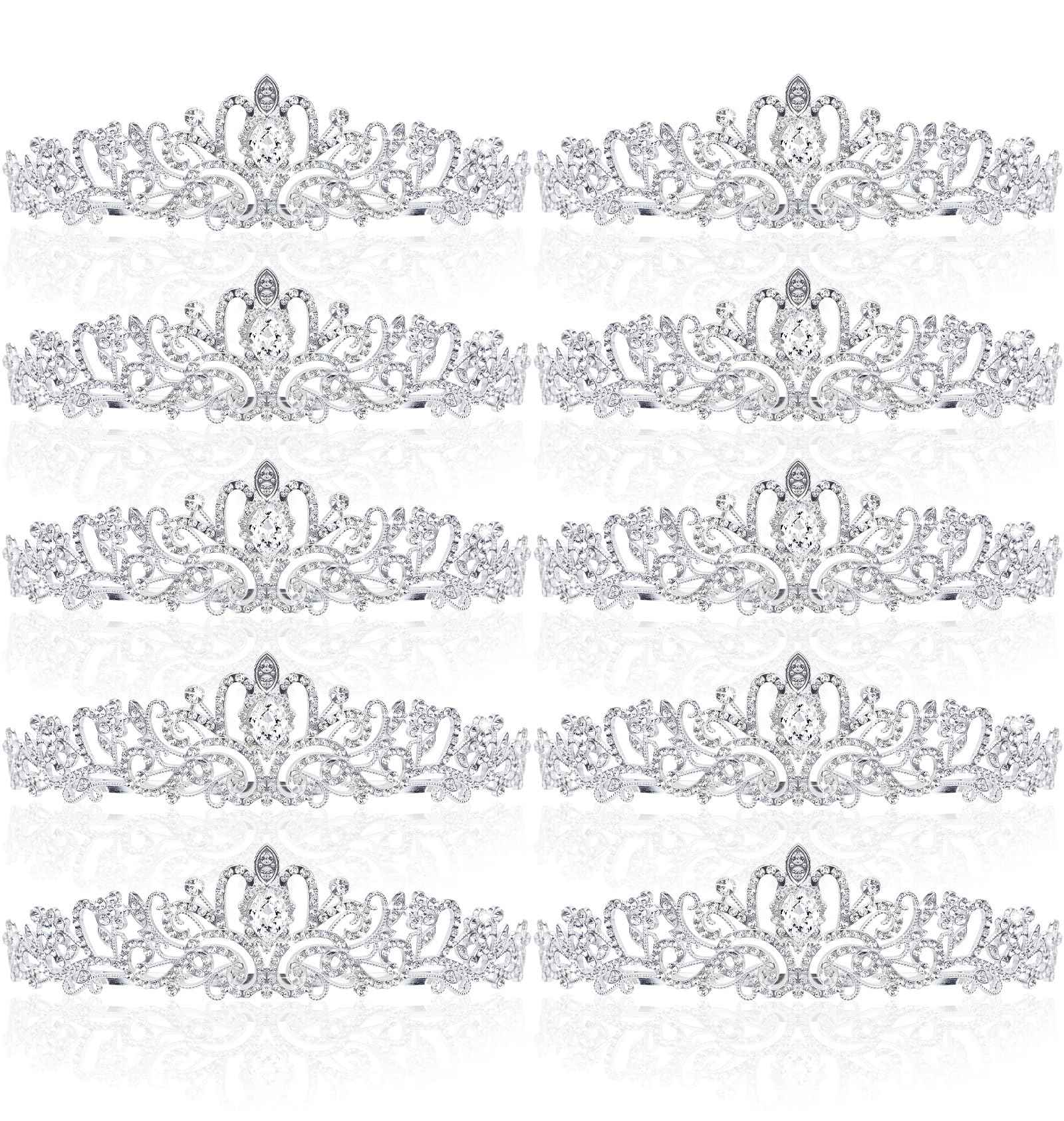 BBTO 10 Pcs Crystal Tiara and Crowns for Women Girls Princess Rhinestone Crown Queen Headband with Combs Bride Tiara for Birthday Party Wedding Prom Hair Accessories(Silver)