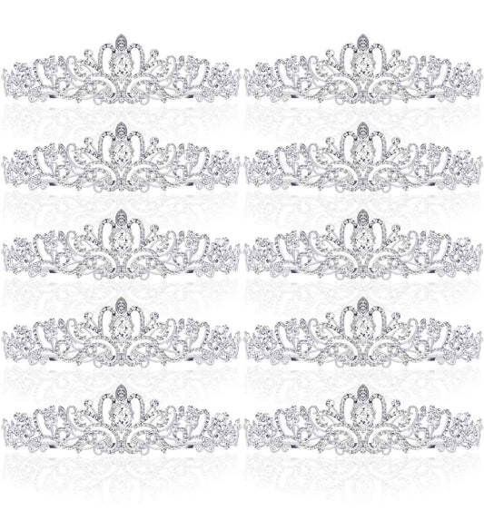 BBTO 10 Pcs Crystal Tiara and Crowns for Women Girls Princess Rhinestone Crown Queen Headband with Combs Bride Tiara for Birthday Party Wedding Prom Hair Accessories(Silver)