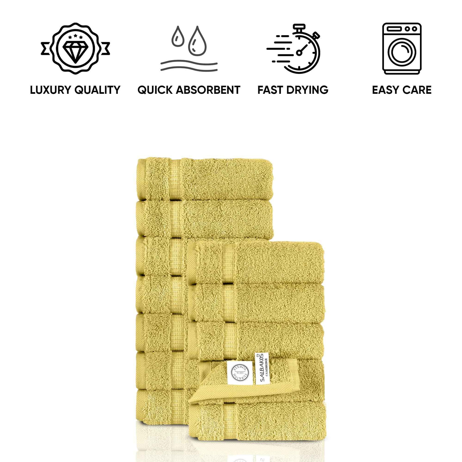 SALBAKOS 100% Turkish Cotton Washcloth Set of 12 13x13 inch | Heirloom Quality | Hotel & Spa Collection | Ultra Soft, Super Absorbent, Washcloth Towels | Made in Turkey (Yellow, 12 Washcloths)