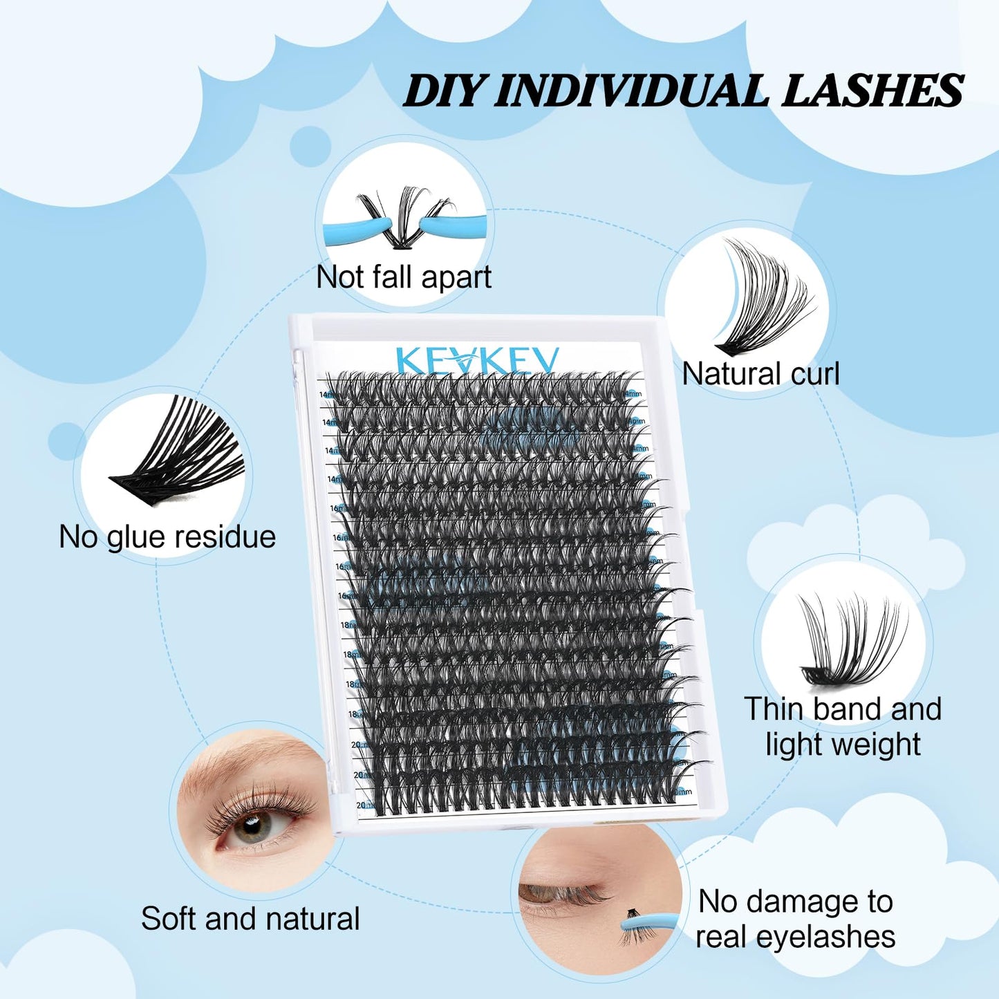 300 Pcs Individual Lashes Lash Clusters DIY Lash Extension Cluster Lashes that Look Like Eyelash Extensions Self Applicaton at Home Volume Dramtic Look(30D, D-14-20mix)