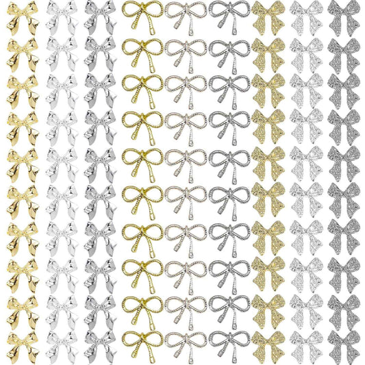 KACHIMOO 90 PCS Bow Nail Charms 3D Metal Bow Charms for Acrylic Nails Alloy Nail Bows Bowknot Nail Art Charms Gold Bows for Nails DIY Desgin