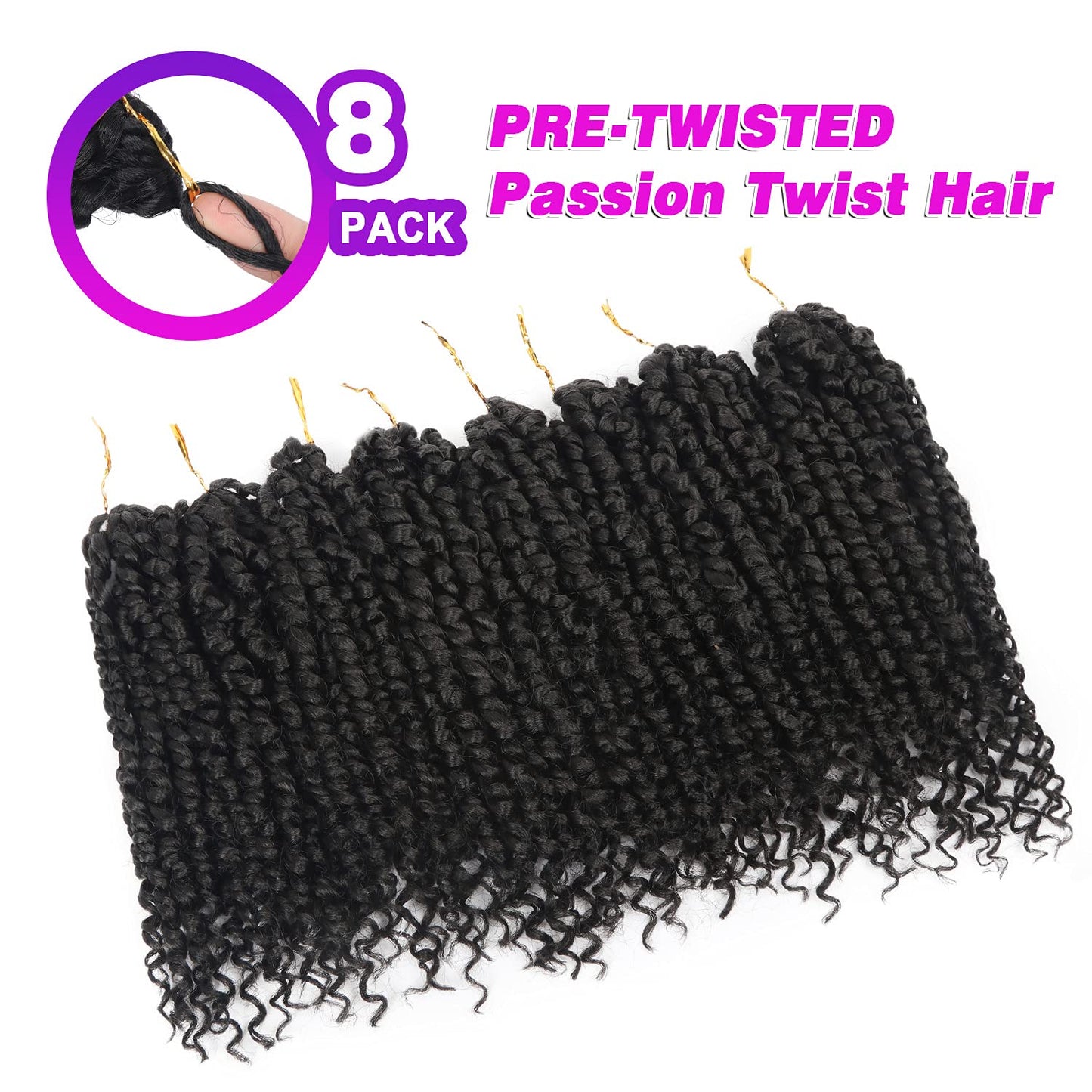 Bileaf 8 Packs Passion Twist Crochet Hair 10 Inch Pre-twisted Short Crochet Passion Twist Hair, Pre Looped Passion Twist Crochet Braids Bohemian Crochet Hair 1B