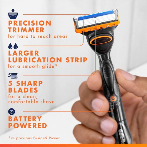 Gillette Fusion5 Power Razor Refills for Men, 6 Razor Cartridges, Larger Lubrication Strip, Precision Trimmer, 5-Blade Razor Blades for Close Shave, Holiday Gifts for Men