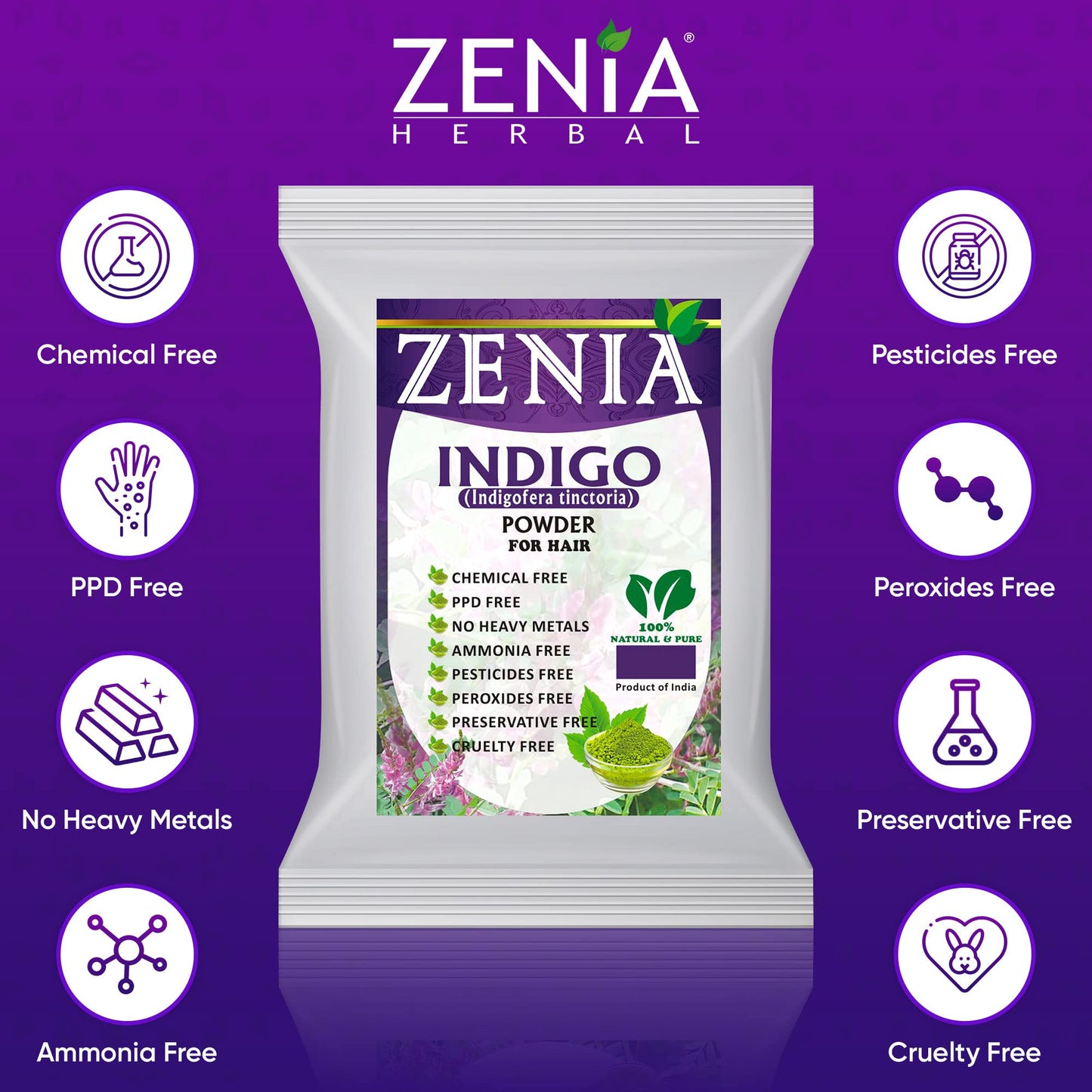 Zenia Indigo Powder (1kg) - 100% Natural Hair Dye, Permanent Color to Black, 100% Pure, No Preservatives, for Hair & Beard, Use with Henna - Value Pack