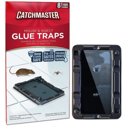 Catchmaster Mouse & Insect Glue Traps 8-Pk, Adhesive Rodent & Bug Catcher, Pre-Scented Mouse Traps Indoor for Home, Sticky Glue Traps for Mice and Insects, Pet Safe Pest Control for House & Garage