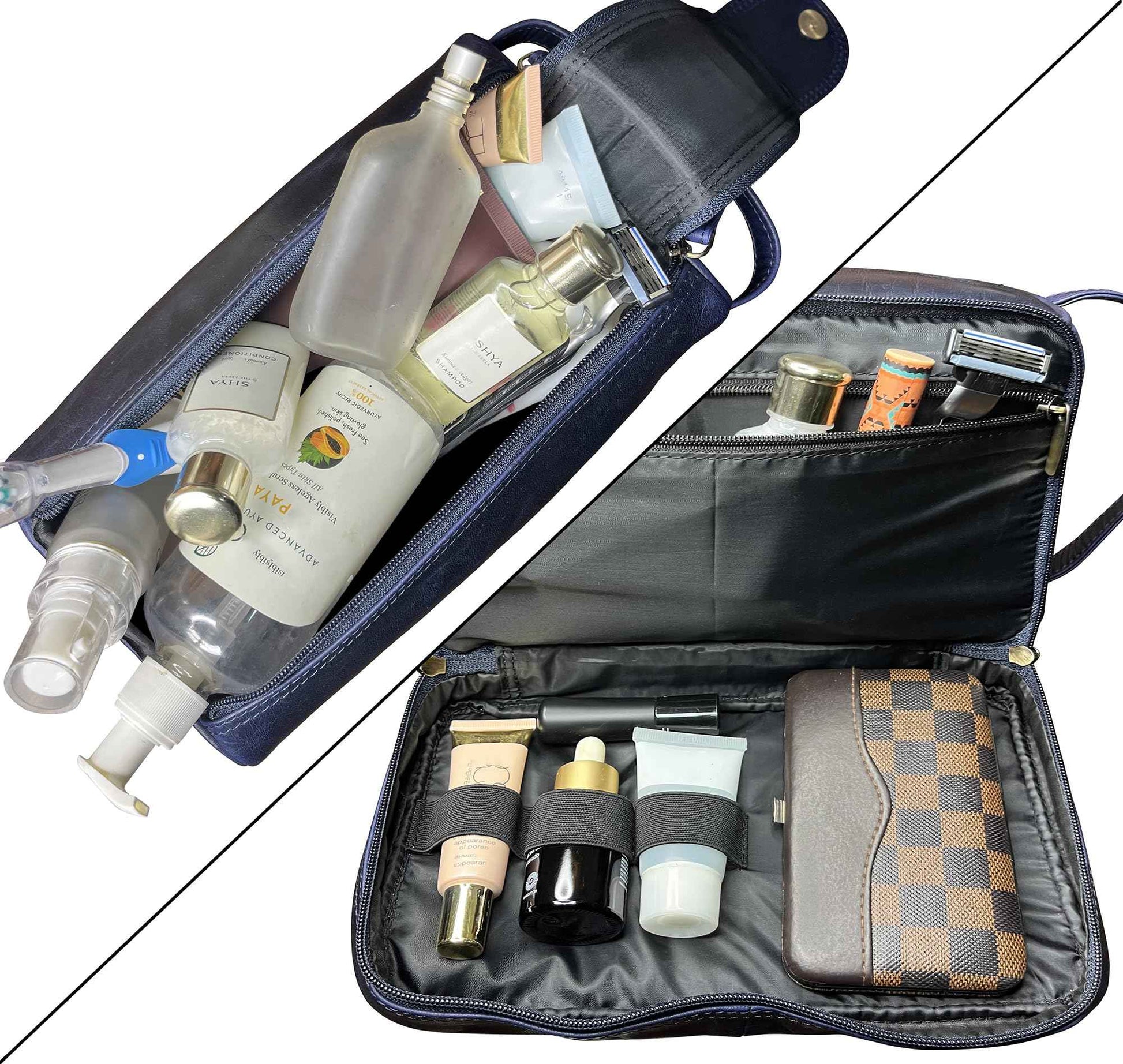 RUSTIC TOWN Leather Toiletry Bag for Men - Travel Shaving Ditty Kit - Bathroom Shower Toiletries Organizer - Cosmetic Makeup Bag for Women