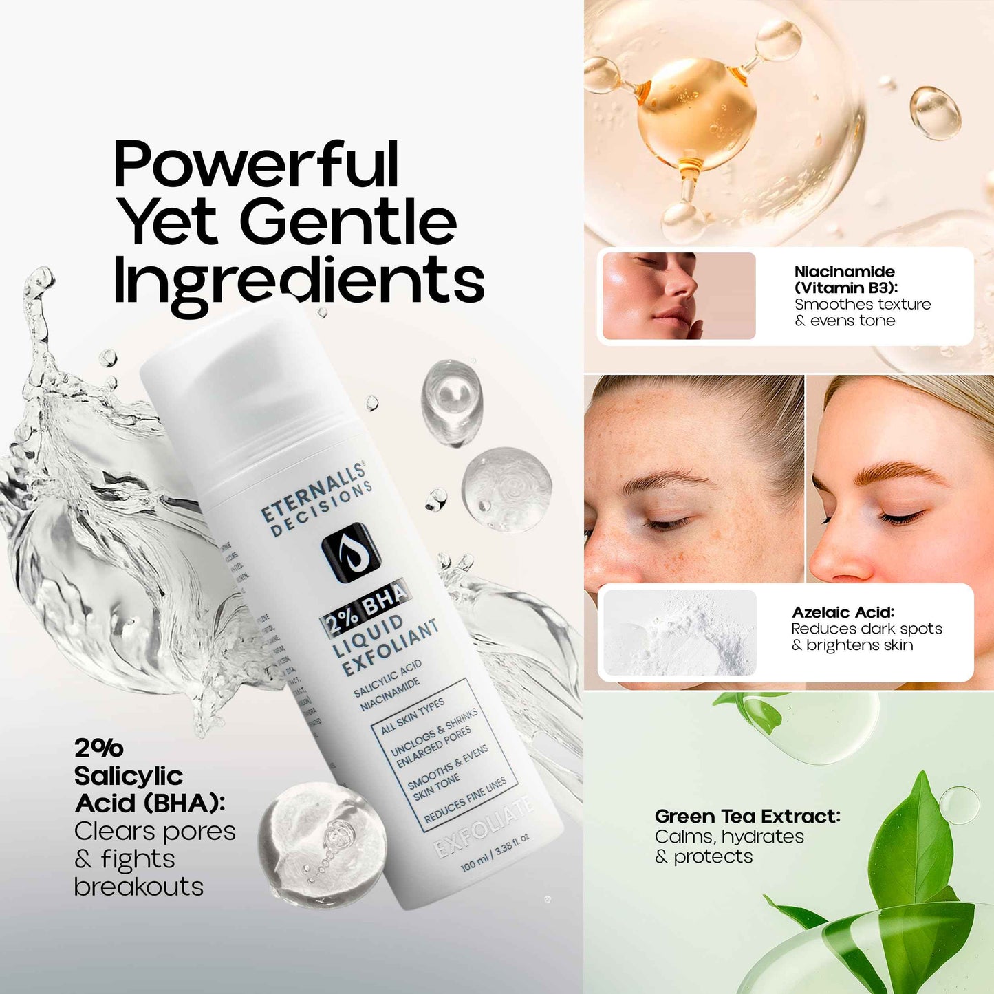 Gentle BHA Liquid Exfoliant - Face Exfoliator with 2% Salicylic Acid & 5% Niacinamide | Anti-Aging Daily Leave-On Exfoliating Toner, Smooths Texture, Hydrates, Unclogs & Refines Pores for Glowing Skin