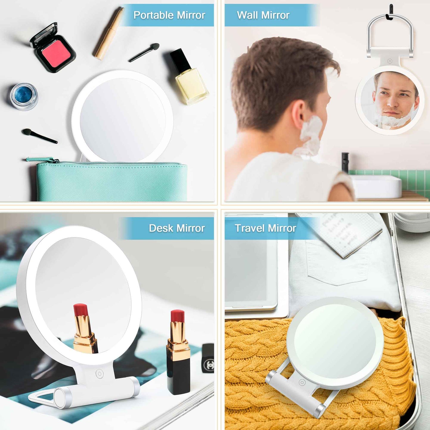 MIYADIVA 20X Magnifying Mirror with Light, Travel Magnifying Mirror, 1X/20X Vanity Mirror with Light, Adjustable Handle Travel Makeup Mirror, Touch Switch Light up Mirror for Plucking Eyebrows