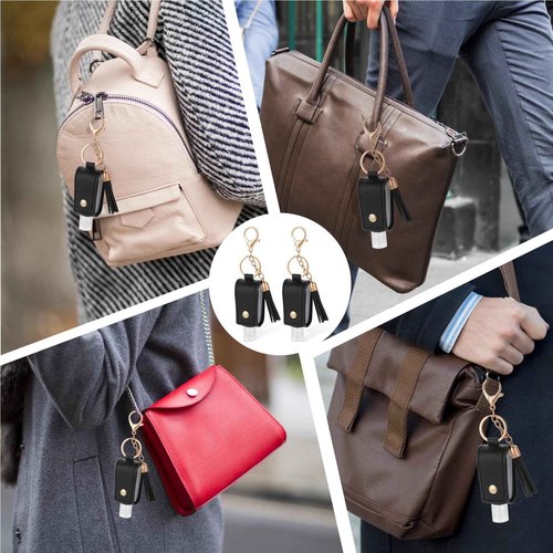 Aiyorse 2 Pcs Portable Handwashing Fluid Holder Bottles with Keychain, Refillable Travel Containers, 1oz/30ml Squeeze Bottles for Toiletry Lotion Liquid Soap Shampoo (Black)