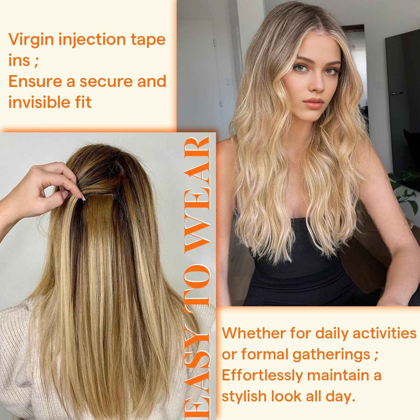 Full Shine Injected Tape in Hair Extensions 14Inch Seamless Injection Tape In Human Hair Extensions Color Blonde and Brown Balayage 20Gram 10Pcs Intact Invisible Machine Remy Human Hair for Women