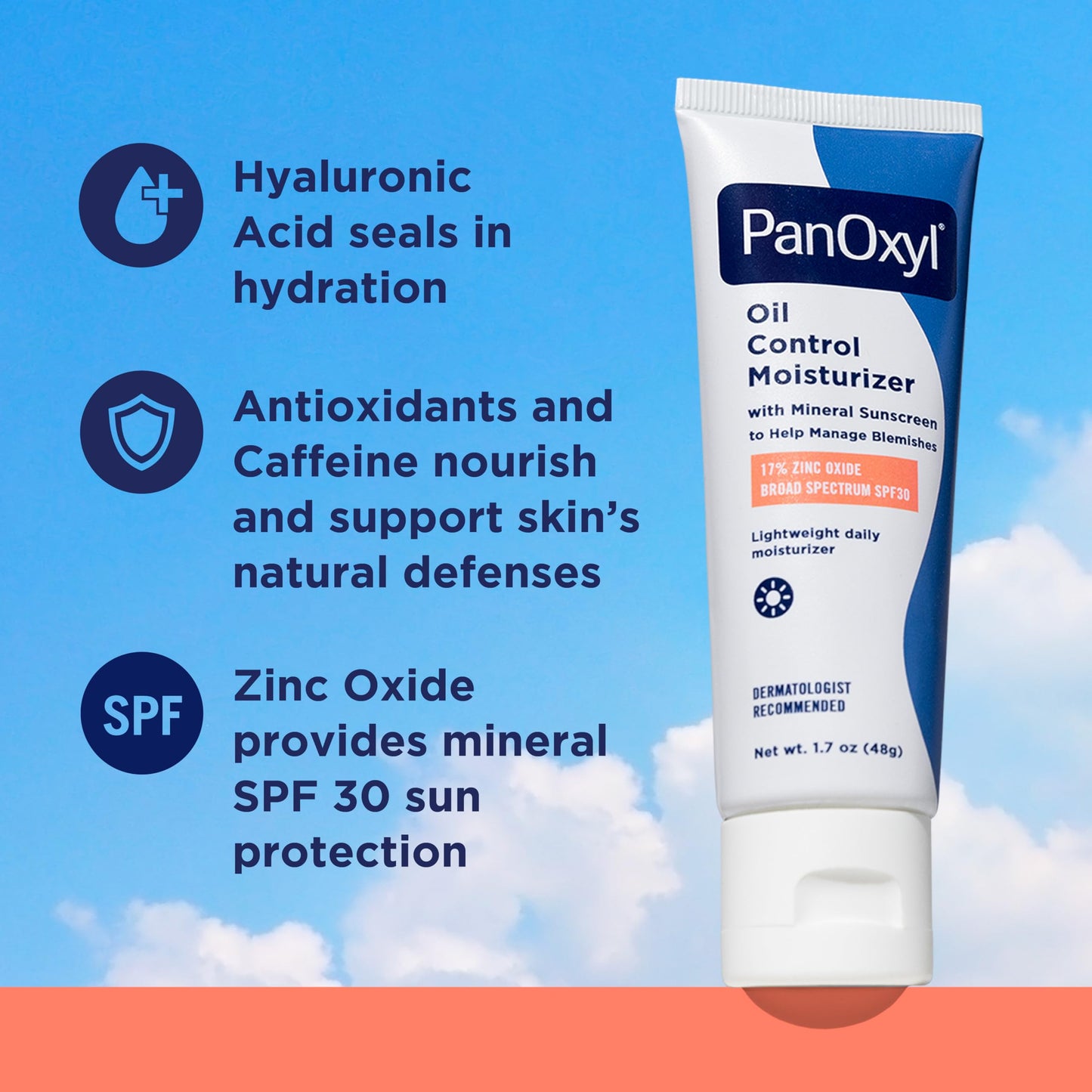 PanOxyl AM Oil Control Moisturizer, NEW Sheer Formula, Absorbs Excess Oil and Reduces Shine, with Mineral Sunscreen for Acne Prone and Oily And All Skin Tones - 1.7 oz (Pack of 2)