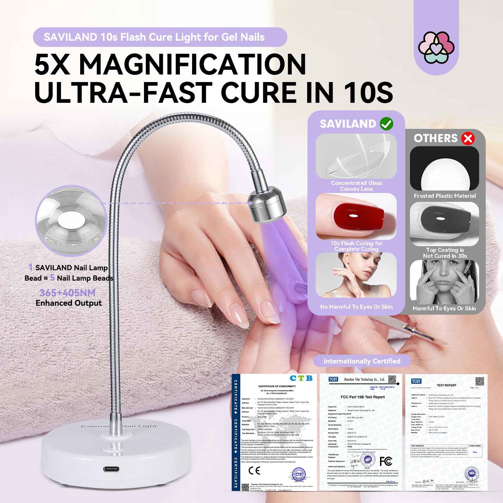 SAVILAND Gooseneck U V Lamp for Gel Nails:Touch Switch 12W U V Nail Lamp 5S Quick Drying LED Fast Curing Lamp Rechargeable Gel Lamp 3Timers Setting 360° Adjustable Home Salon Manicure Nail Dryer