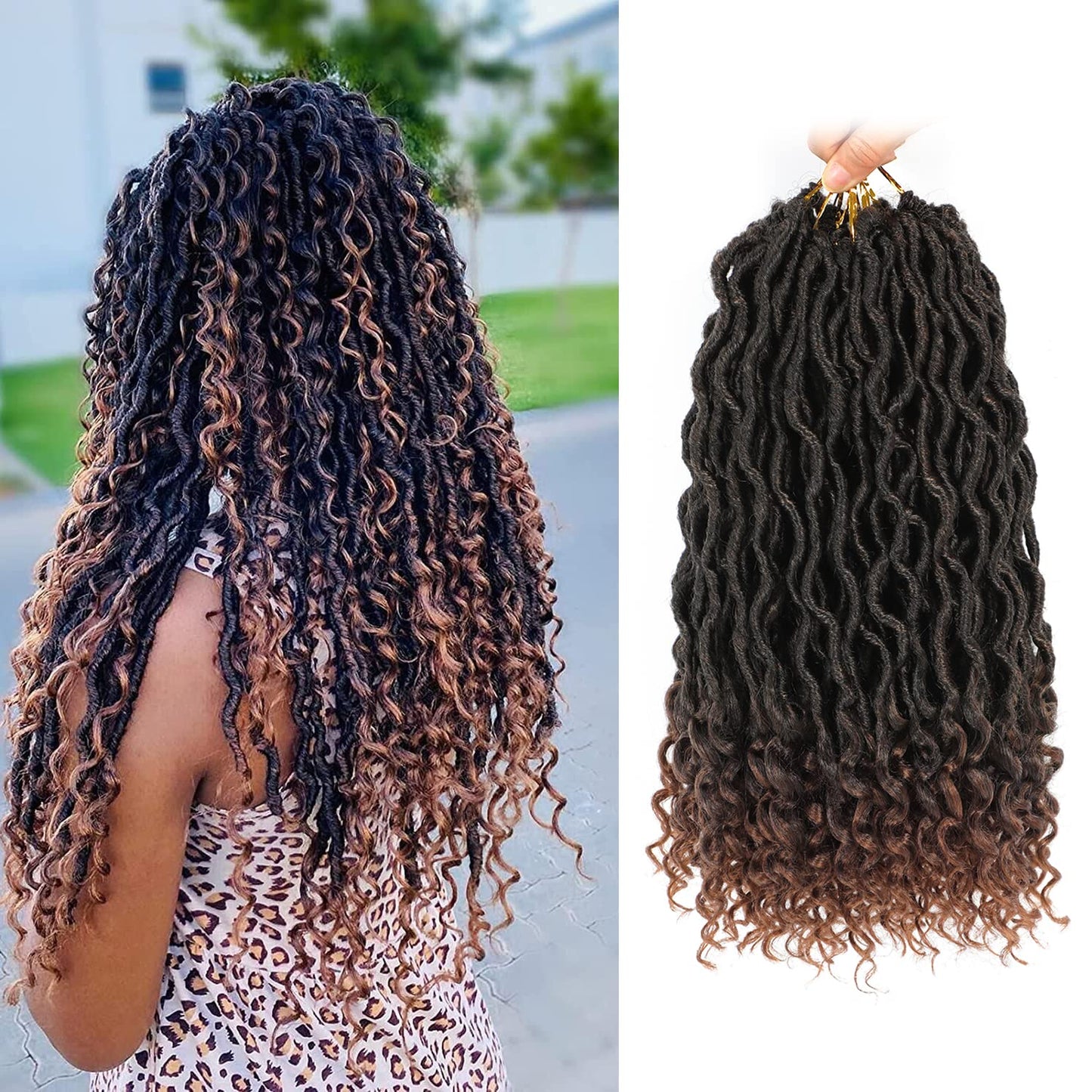 Goddess Locs Crochet Hair - 8 Packs 12 Inch Curly Faux Locs Crochet Hair for Black Women, Crochet Pre-Looped Curly Hair Faux Locs Synthetic Braiding Hair Extensions (20 Inch, 8 Packs, T27#)