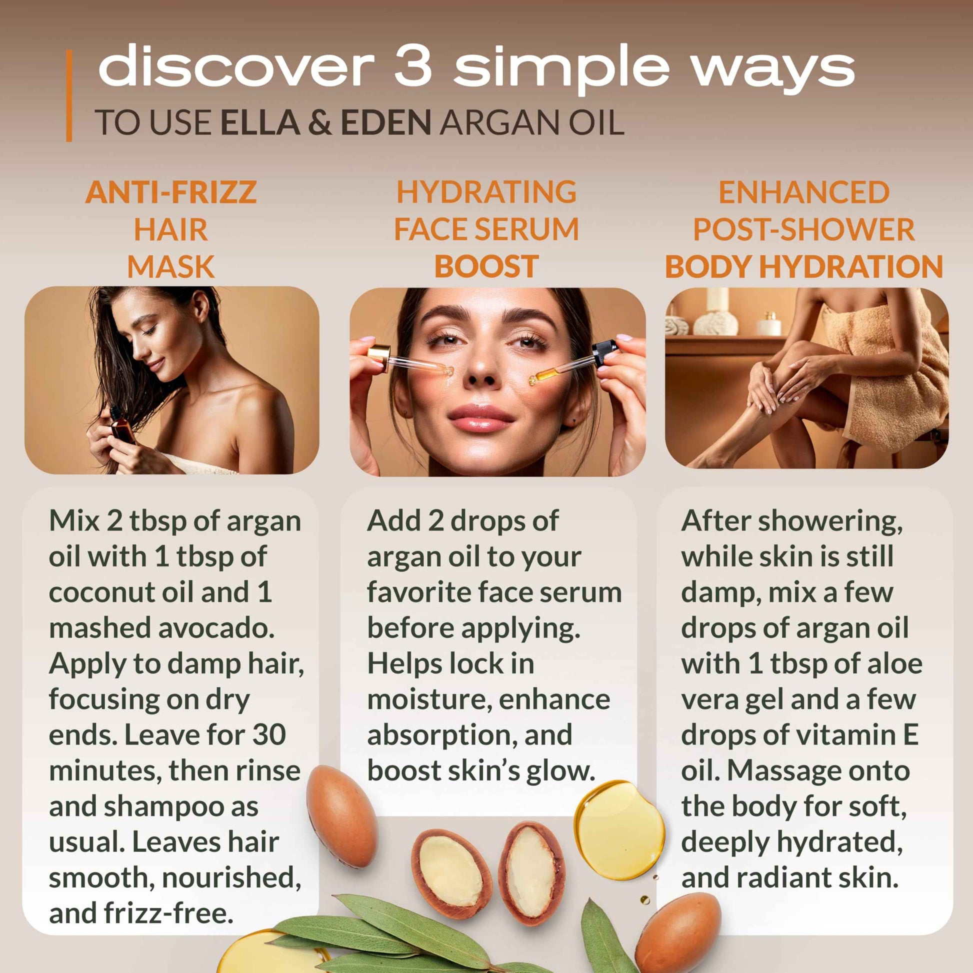 Ella & Eden Organic Castor Oil 16 Oz & Moroccan Argan Oil 4 Oz | Glass Bottle | Hair, Skin, Face, Nails | Cold-Pressed, Unrefined, Hexane-Free, USDA Certified, 100% Pure