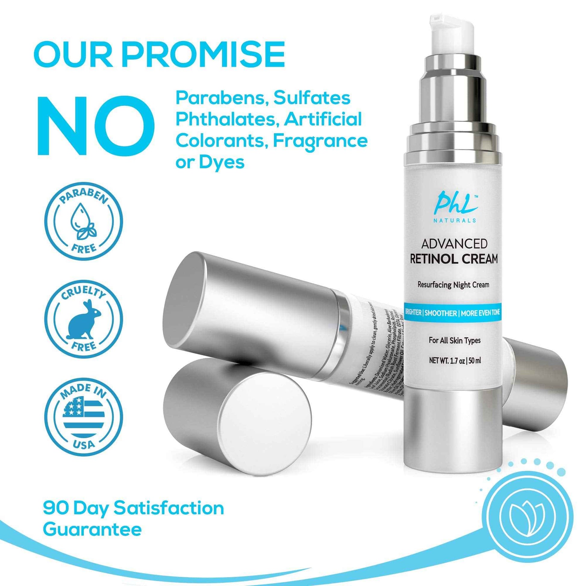 Retinol Cream for Face with Hyaluronic Acid – Unscented Anti Aging Night Moisturizer with Natural Ingredients, Especially Formulated for Sensitive Skin and those New to Retinoids -USA Made, 1.75 Ounce