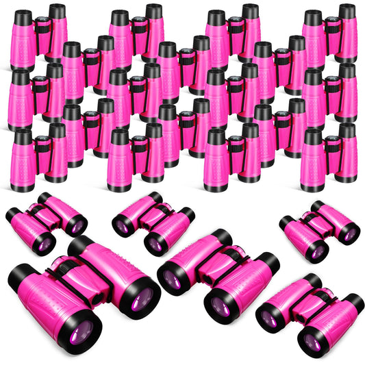 Libima 24 Pcs Binoculars for Kids Educational Compact Kids Binoculars with Neck String Toddler Binoculars for Boys Girls Learning Bird Watching Camping Hiking Travel Safaris Birthday Gifts (Pink)