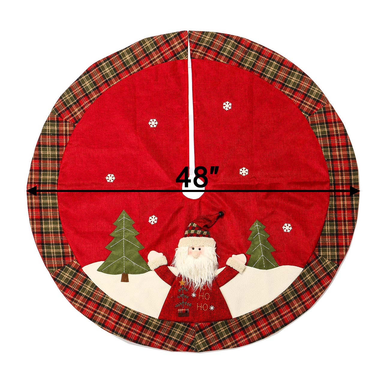 Sunnyglade 48" Christmas Tree Skirt Double-Layer Design Santa Pattern Burlap Christmas Tree Skirt with Buffalo Plaid Edges for Xmas Holiday Decorations (Plaid)