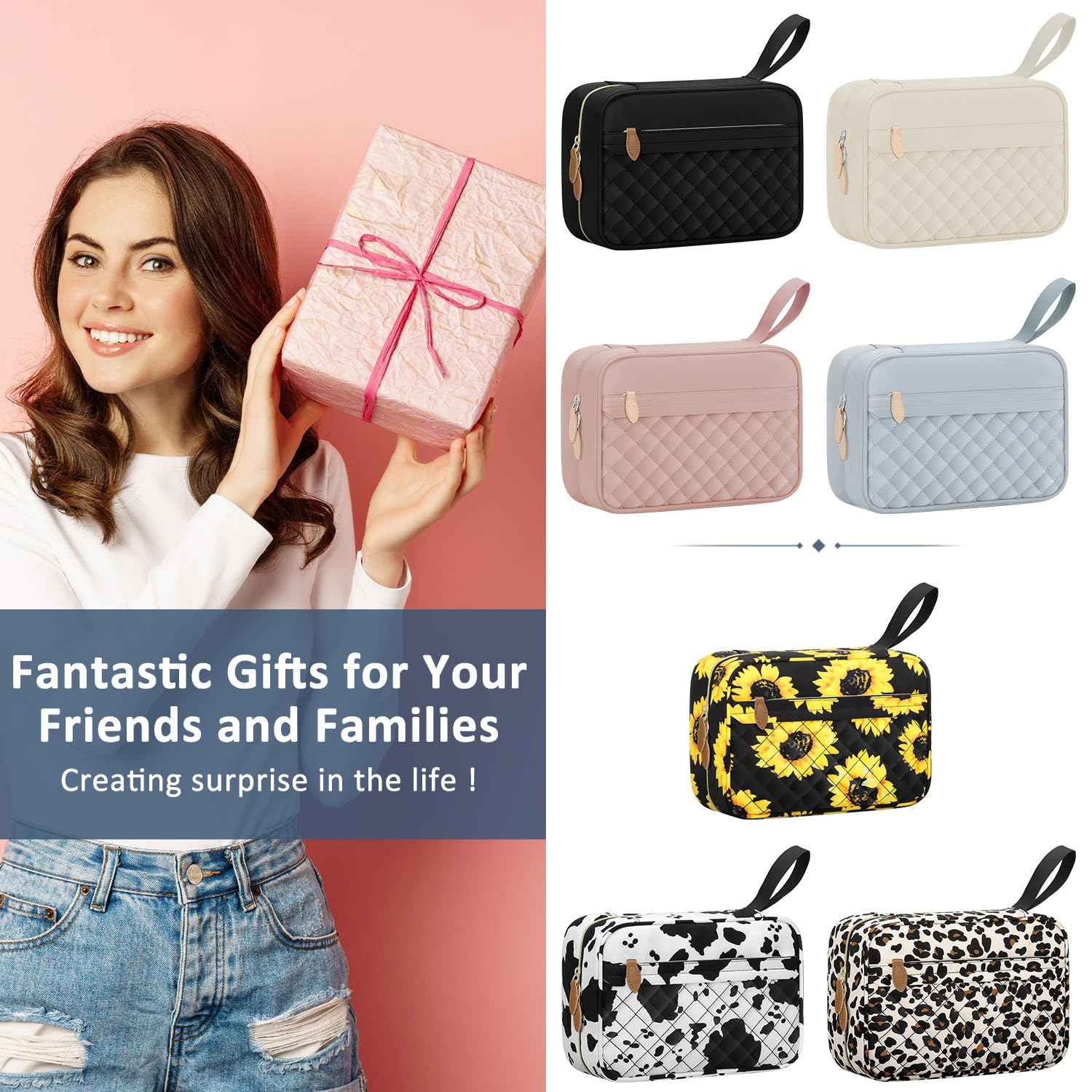 Vankor Travel Toiletry Bag for Women with Hanging Hook, Waterproof TSA Approved Cometic Toiletry Bag Organizers Leakproof Make up Bags for Women Pink