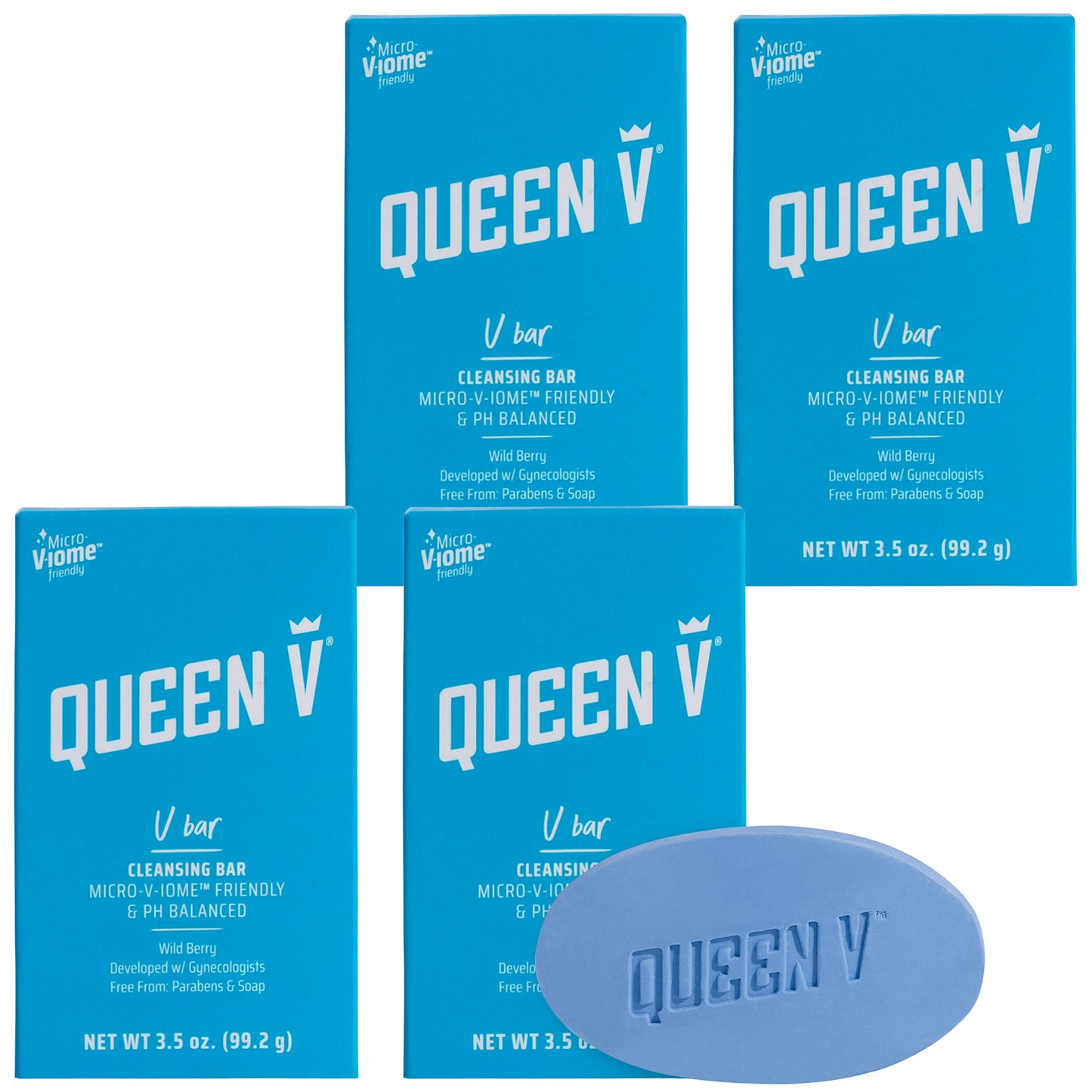 Queen V V Bar- Cleansing Bar, Enriched with Aloe and Rose Water, 3.5 oz (Pack of 4)