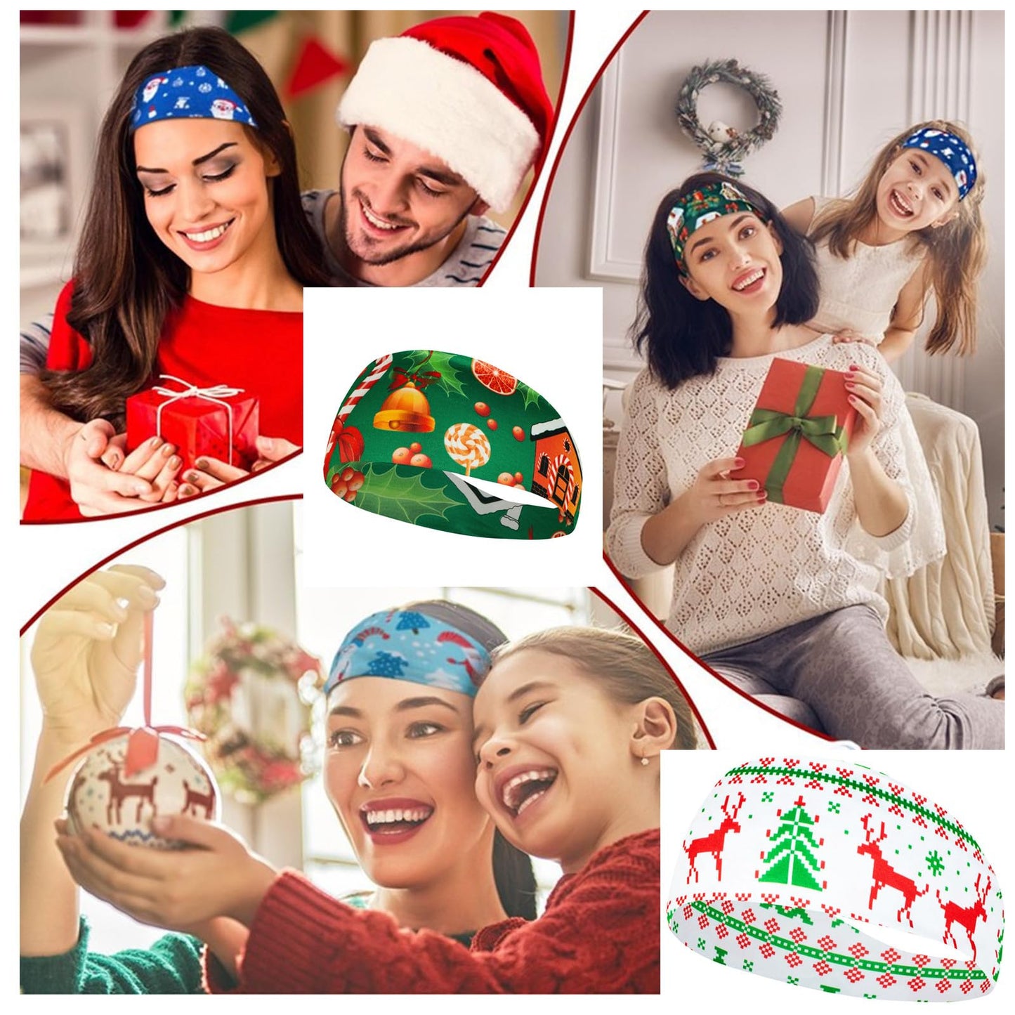 SELF FIND 4pcs Christmas Headbands for Women Christmas Wide Headbands Santa Claus Christmas snowman Deer Tree Knot Turban Xmas Elastic Hair Band for Women Head Bands (4 pcs)