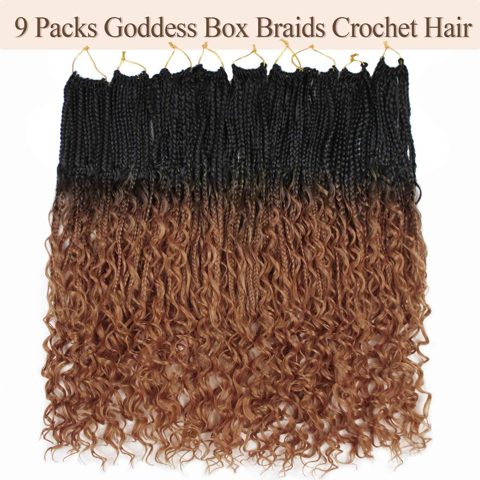 Vustbeauty 9 Packs Boho Box Braids Crochet Hair 24 Inch Goddess Box Braids Crochet Hair With Curly Ends Synthetic Bohemian Braids Hair Extension For Women (24inch, OT30)