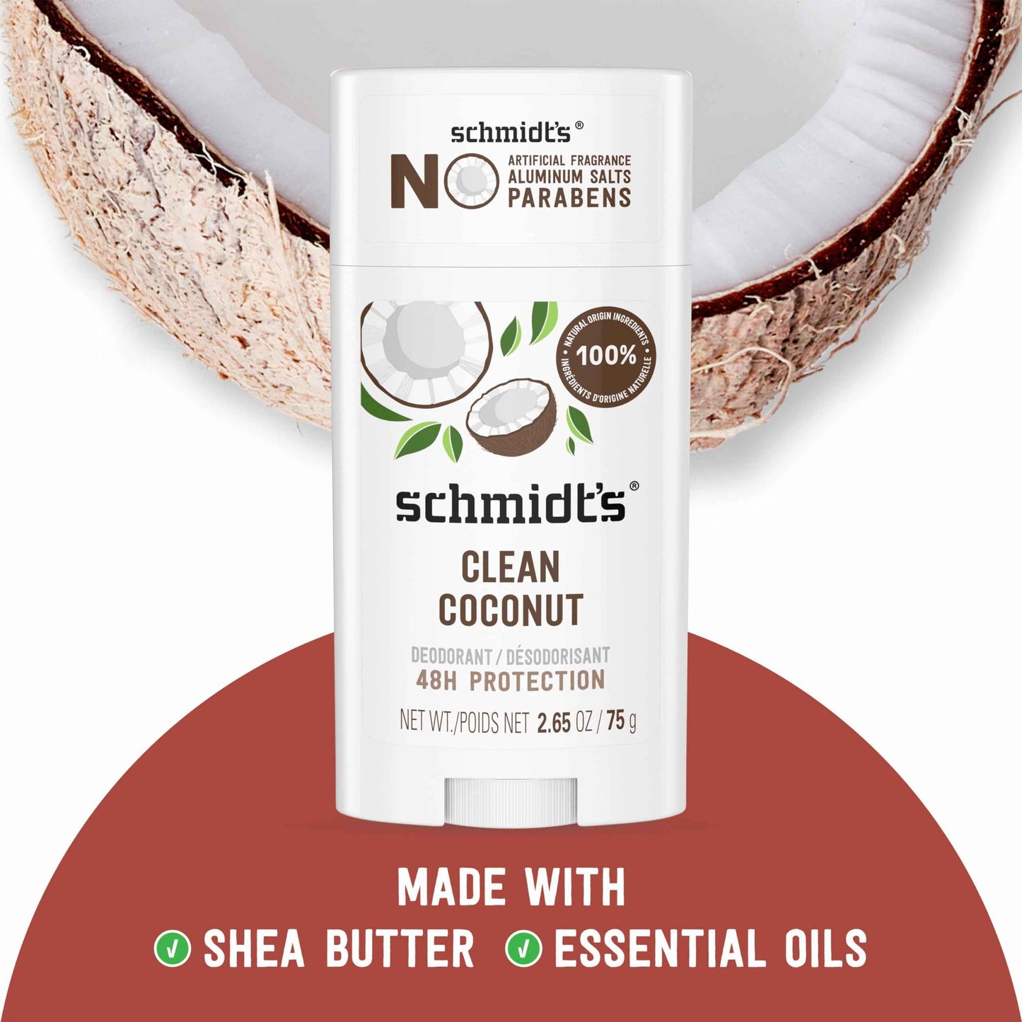 Schmidt's Aluminum-Free Vegan Deodorant Rose & Vanilla 2 Count and Clean Coconut 2.65 oz Each, 24 Hour Odor Protection