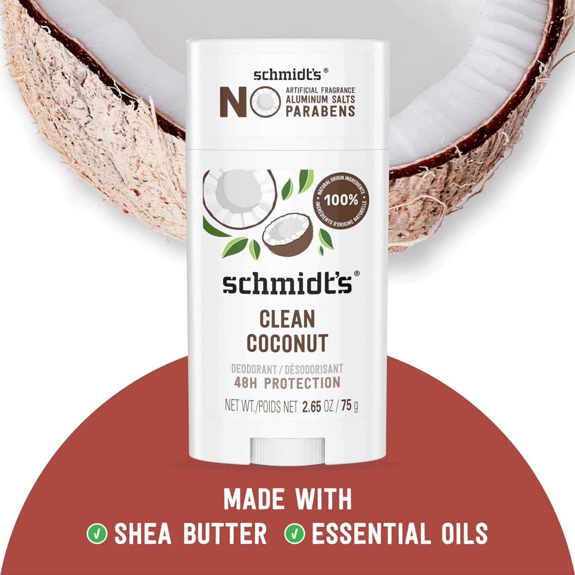 Schmidt's Aluminum-Free Vegan Deodorant Rose & Vanilla 2 Count and Clean Coconut 2.65 oz Each, 24 Hour Odor Protection