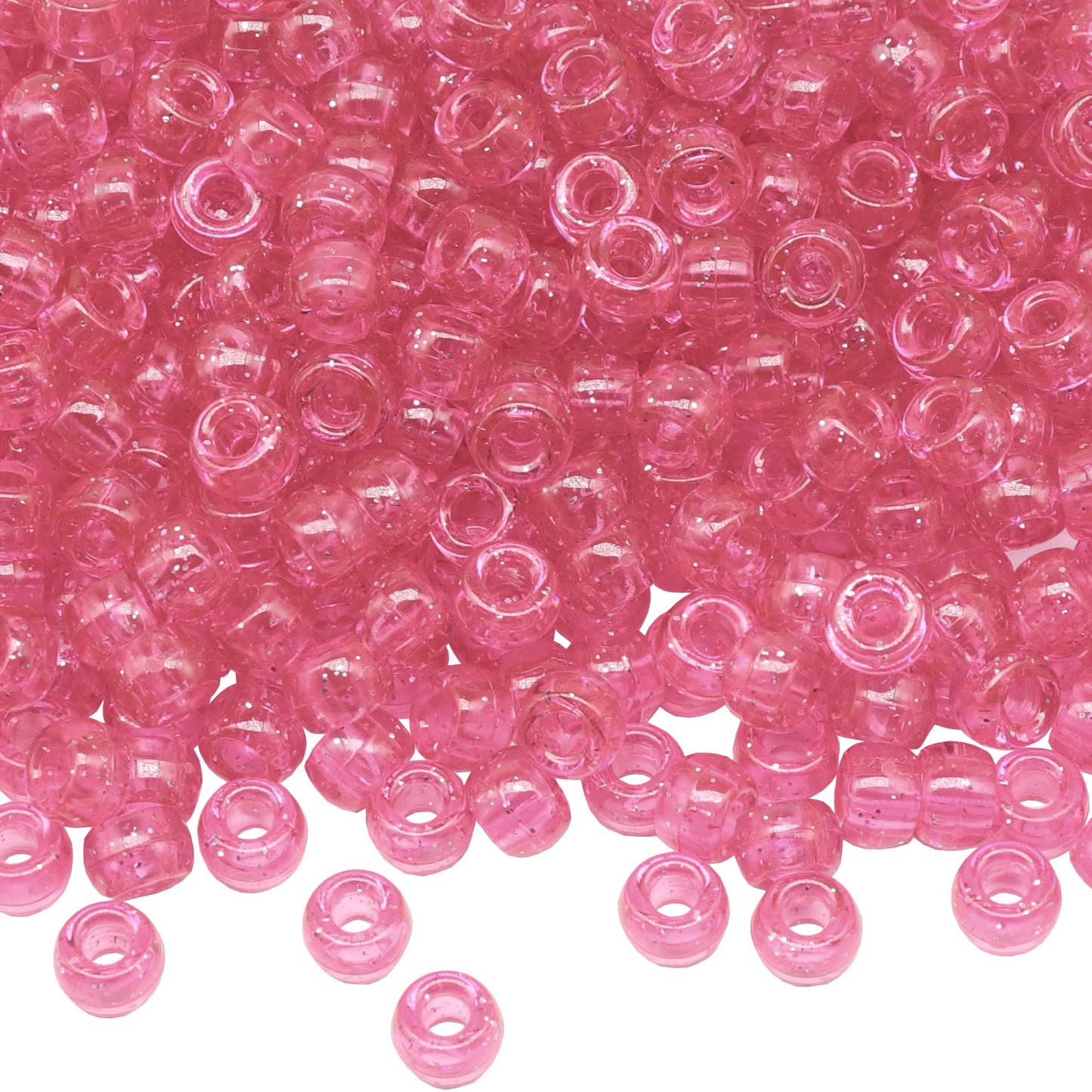 Auvoau 1000Pcs Pony Beads Bracelet 9mm Pink Glitter Plastic Barrel Pony Beads for Necklace,Hair Beads for Braids for Girls,Key Chain,Jewelry Making (Pink Glitter)