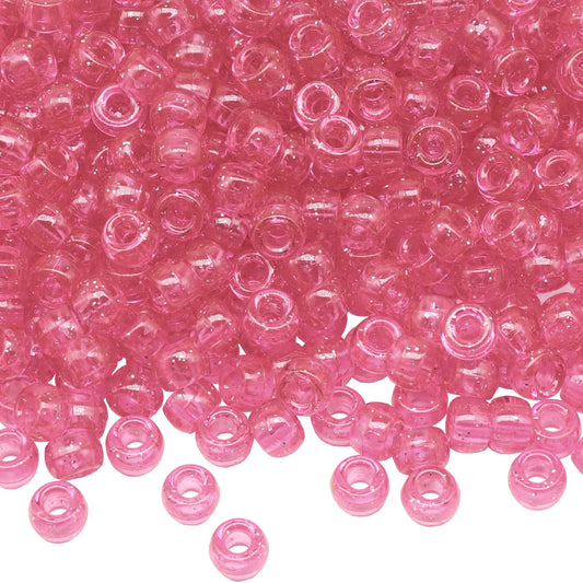 Auvoau 1000Pcs Pony Beads Bracelet 9mm Pink Glitter Plastic Barrel Pony Beads for Necklace,Hair Beads for Braids for Girls,Key Chain,Jewelry Making (Pink Glitter)