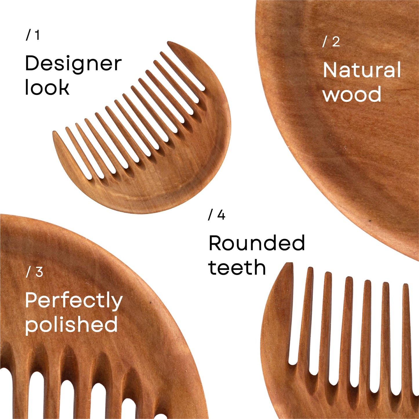 Handmade Wooden Hair Comb for Women Natural Wood Hair Care Scalp Massager Eco-Friendly Wooden Comb Wide Tooth Perfect for use with Balms and Oils Wood Gifts Wooden Comb for Long Hair Pear Comb (Moon)