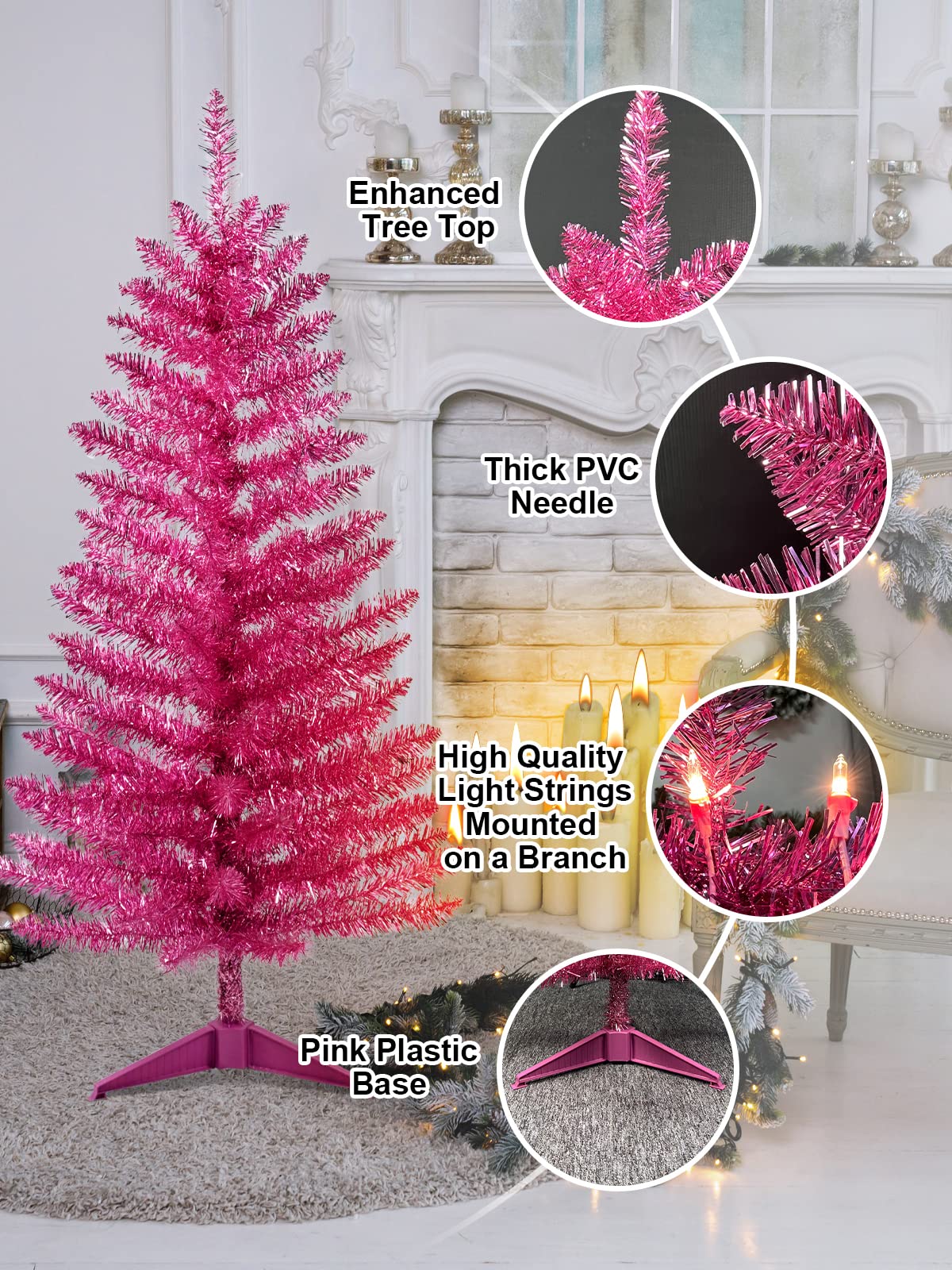 Kadunmina 4FT Artificial Christmas Tree with Stand Halloween Tree Small Christmas Tree Easy to Assemble Pink Christmas Tree with 122 Branch Tips for Indoor and Outdoor