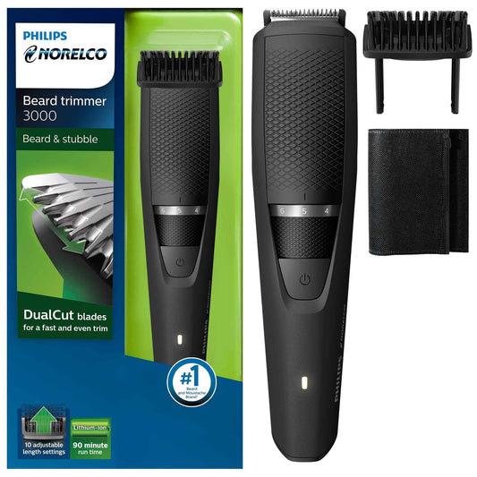 Norelco Philips Beard Trimmer 3000 Series and Hair Clipper, Cordless Grooming, Rechargeable, Adjustable Length, Beard Trimmer and Hair Clipper, No Blade Oil Needed, BT3210/41