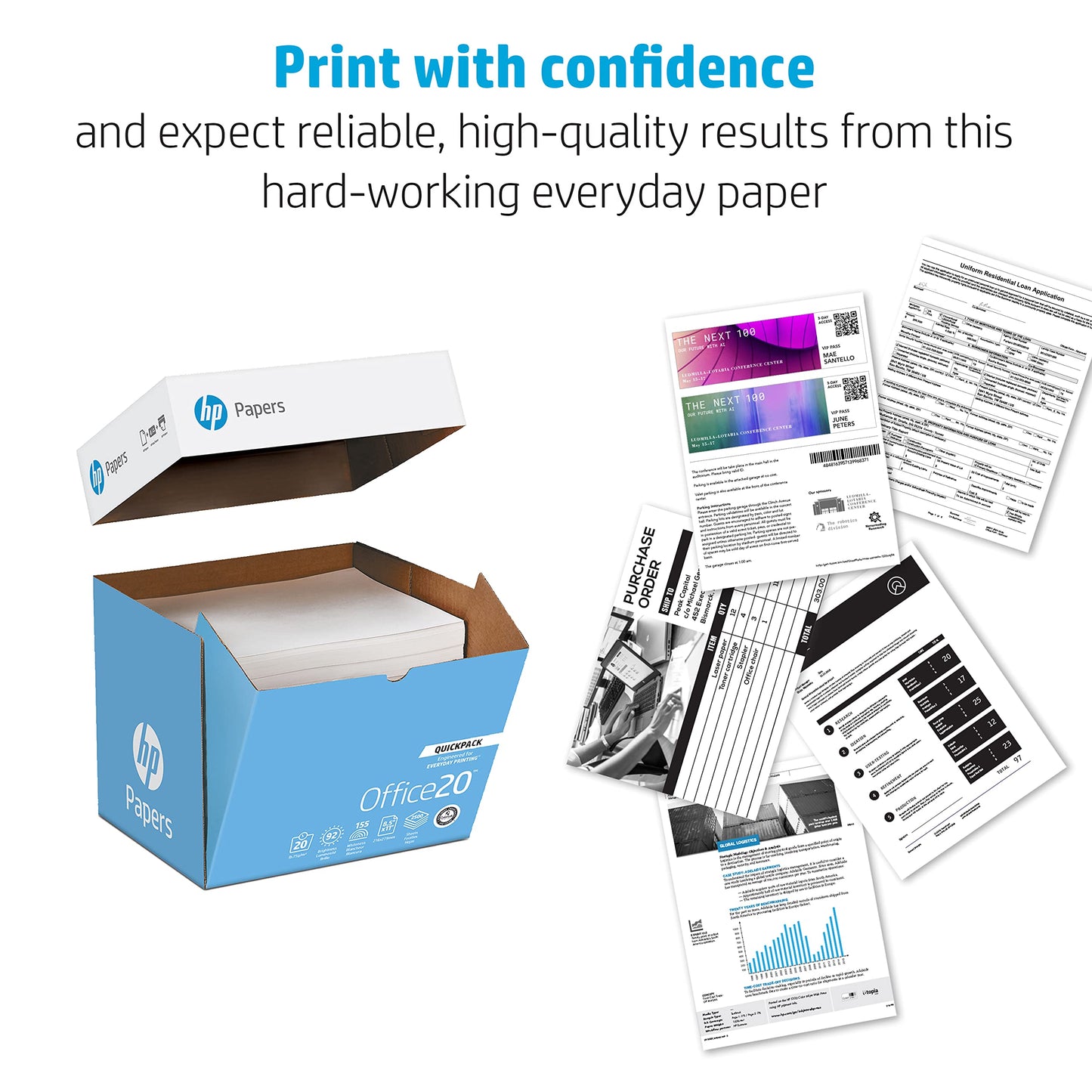 HP Papers | 8.5 x 11 Paper | Office 20 lb | Quickpack Case - No Ream Wrap- 2,500 Sheets | 92 Bright | Made in USA - FSC Certified | 112103C