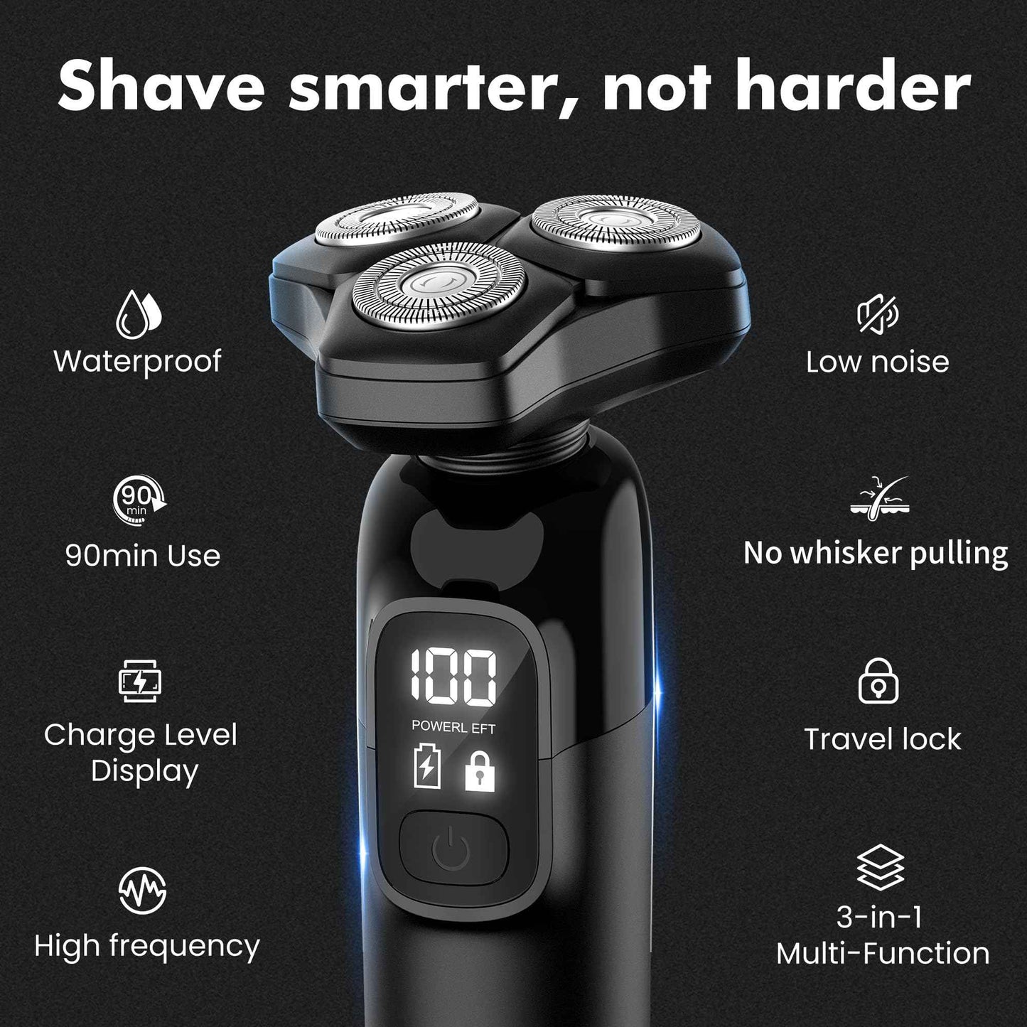 Electric Razor for Men Flynth 3-in-1 Cordless Shaver 3-Blade Rotary Shavers Wet/Dry for Beard Nose & Face, IPX7 Waterproof Fast Charge Travel Trimmer Grooming Set