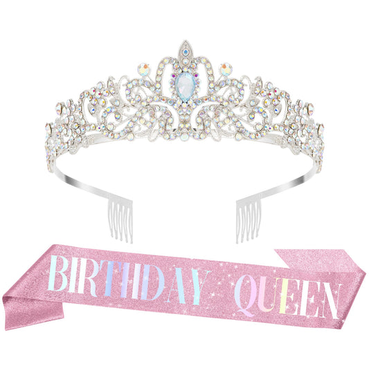 Birthday Sash, Crown and Tiara Set - Women's Happy Birthday Accessories with Sash and Tiara