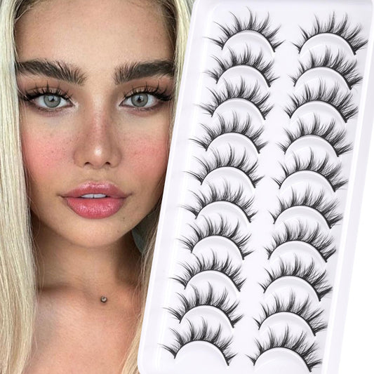 Cat Eye Manga Lashes Anime False Eyelashes Natural Look Manhua Wispy Short Eye Lashes Clusters Effect Korean Makeup Asian Chinese Japanese Fake Eyelashes Pack by Geeneiya (10Pairs-cat eye), Black