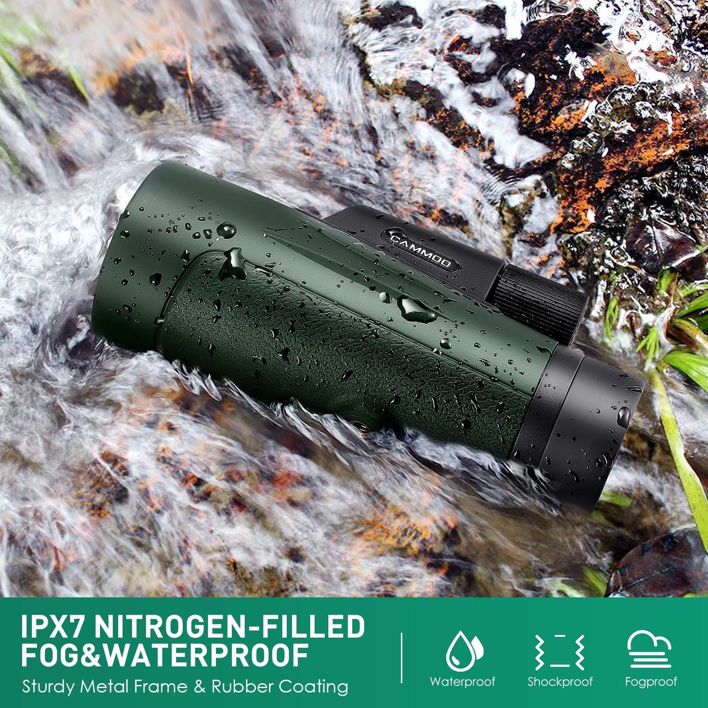 12x50 Monocular Telescope for Adults High Powered, Low Light Larger Vision BAK4 Prism & SMC Lens, Frog & Waterproof Hiking Hunting Gear Gifts for Men, Green