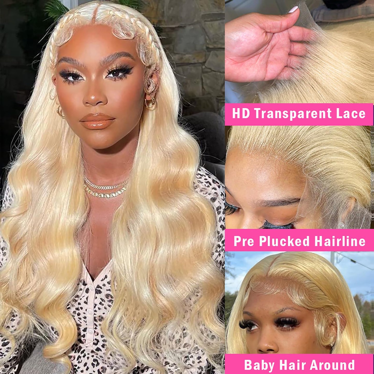 613 Lace Front Wig Human Hair Body Wave Lace Front Wigs Human Hair 13x4 HD Transparent Blonde Lace Front Wigs Human Hair Pre Plucked Guleless 613 Blonde Wig Human Hair 24 Inch 180% Density