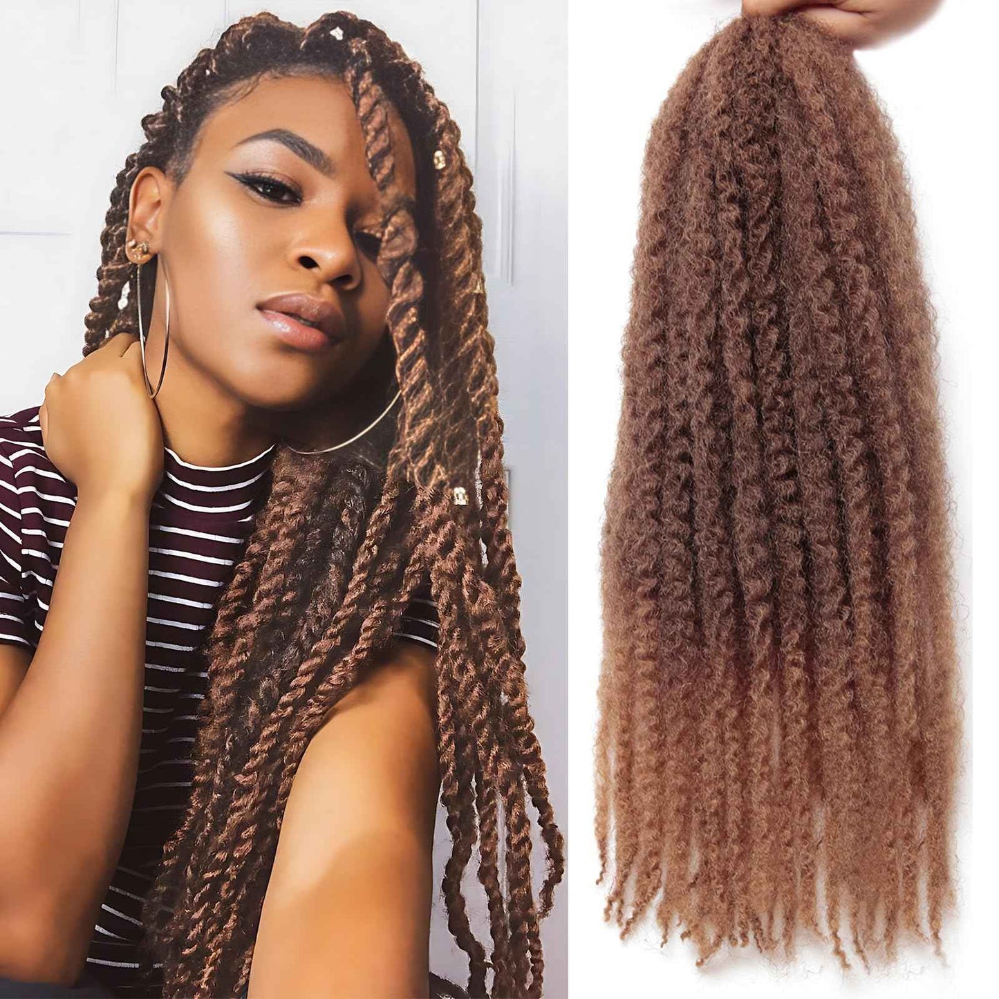 Marley Twist Braiding Hair 24 Inch 8 Packs – Fluffy&Tangle-Free Cuban Twist Hair for Braiding, Natural Look Synthetic Long-Lasting Spring Afro Kinky Twist Hair Extensions (33/27)
