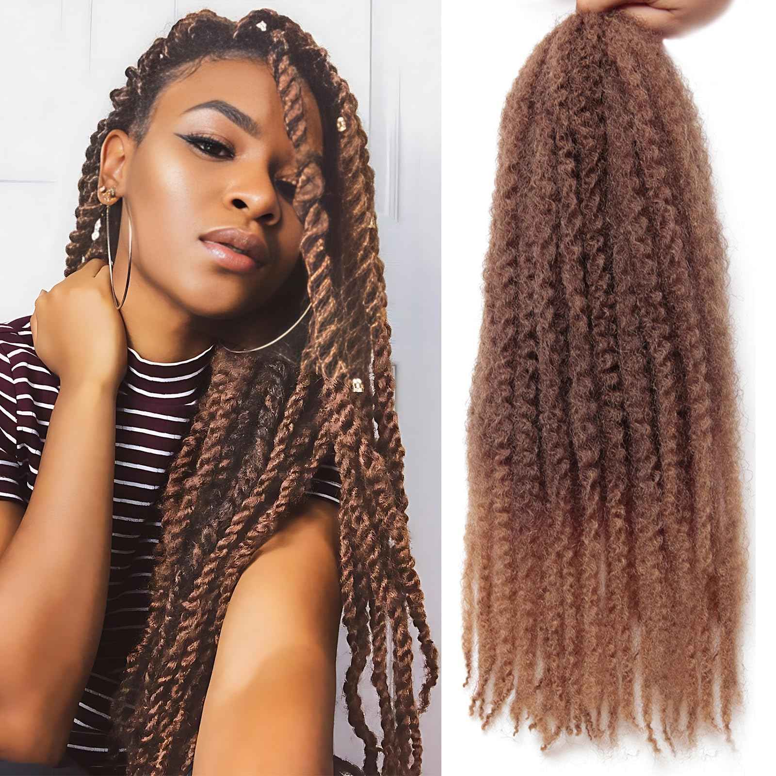 Marley Twist Braiding Hair 24 Inch 8 Packs – Fluffy&Tangle-Free Cuban Twist Hair for Braiding, Natural Look Synthetic Long-Lasting Spring Afro Kinky Twist Hair Extensions (33/27)