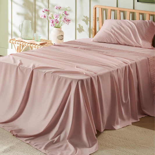 Bedsure Twin Sheets Set - Soft Twin Bed Sheets, 3 Pieces Hotel Luxury Dusty Pink Sheets Twin, Easy Care Polyester Microfiber Cooling Bed Sheet Set