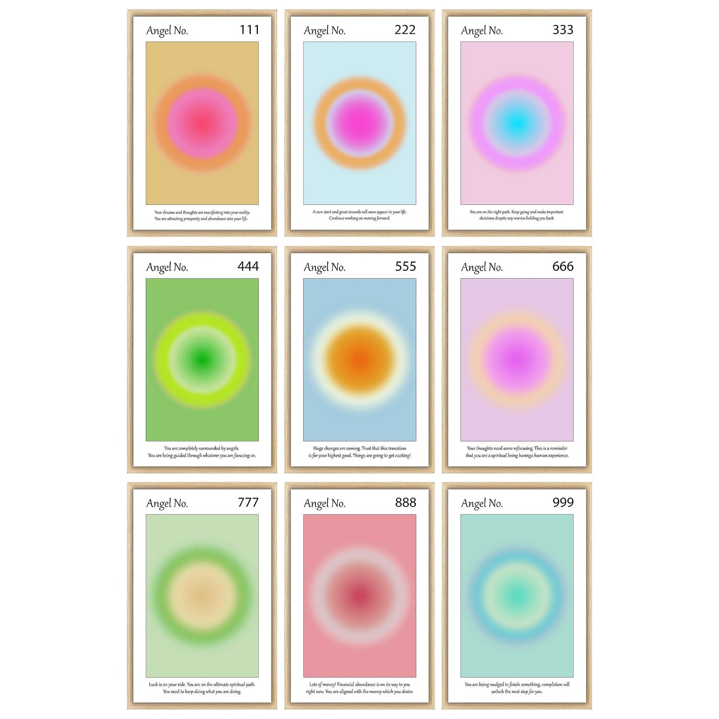 Aura Angel Numbers Poster Sets of 9 for Home Room Decor Aesthetic - Minimalist Wall Art, Positive Inspirational Quotes Poster Prints, and Aesthetic Posters for Bedroom - 11x17 in. Laminated, No Frame