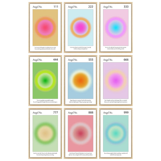 Aura Angel Numbers Poster Sets of 9 for Home Room Decor Aesthetic - Minimalist Wall Art, Positive Inspirational Quotes Poster Prints, and Aesthetic Posters for Bedroom - 11x17 in. Laminated, No Frame