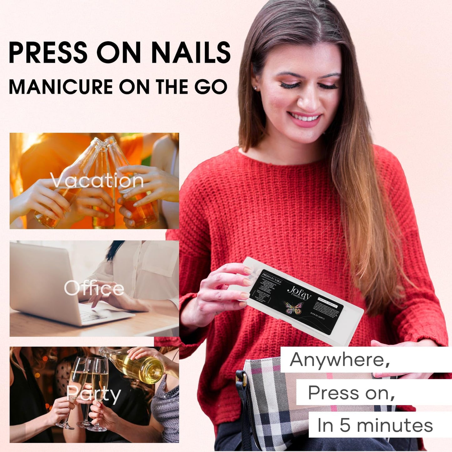 Jofay Fashion 240Pcs Nails Tips Press On Nails Short Kit - Acrylic Fake Nails with Glue, Classic Solid & French tips Designs, Artificial False Nails, Stick on nails, Salon Like Finger Nail Art