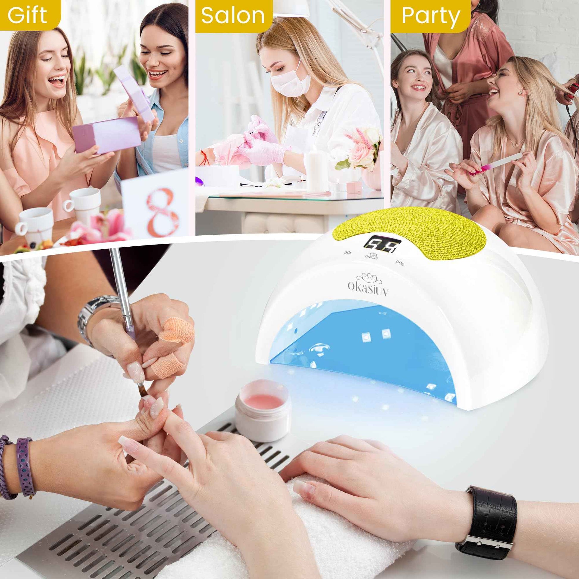 Okasiuv Rechargeable UV LED Nail Lamp with Diamond Design & Touch Control - 3 Timer Settings, Fast Curing for All Gel Polishes, Portable UV Nail Dryer for Professional Salon & Home