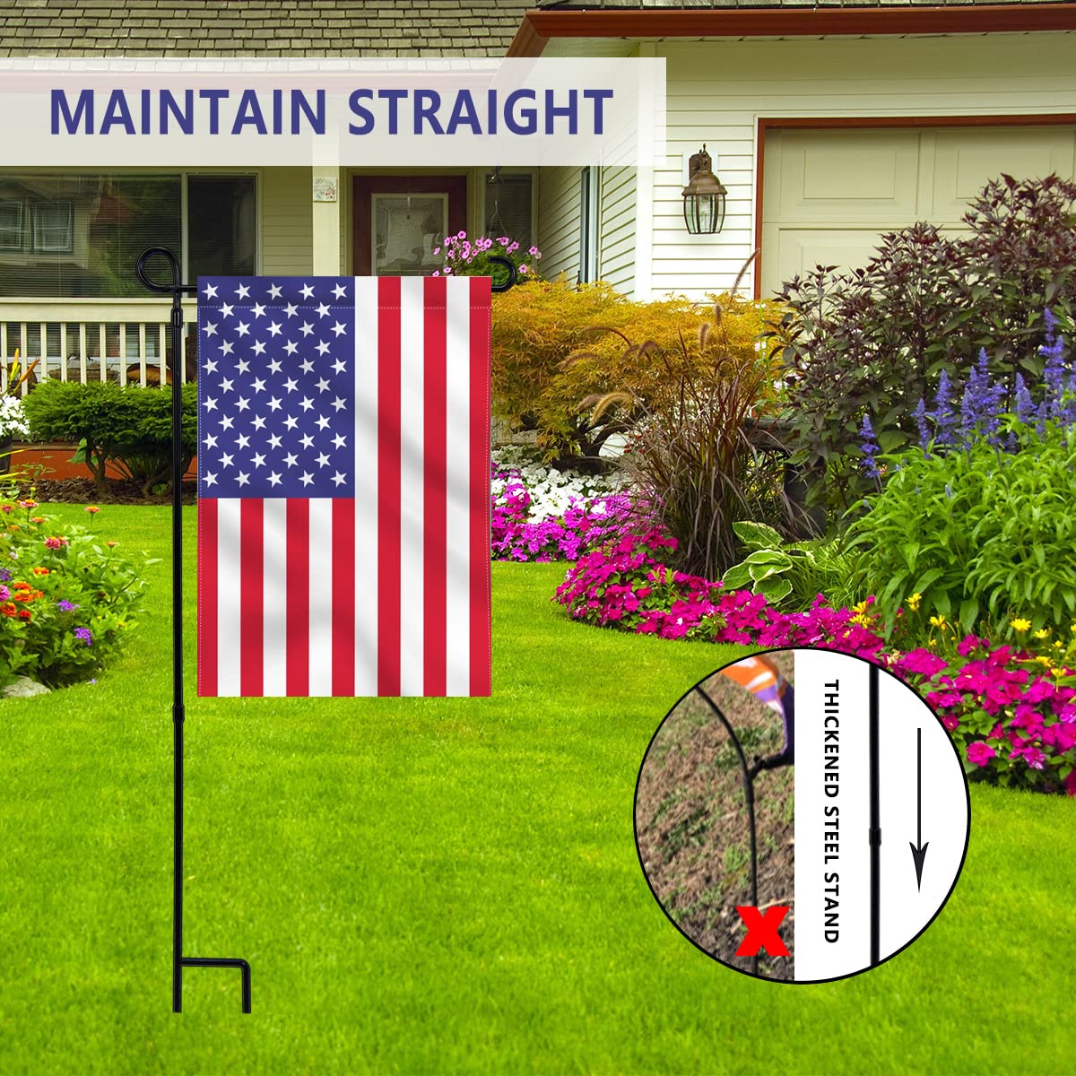 YEAHOME 2PC Garden Flag Stand Holder, Premium Yard Flag Holder Weather-Proof Metal Powder-Coated Flagpole for American Flag, Christmas Garden Flag, Winter Garden Flag, Outdoor Garden Decor Decoration