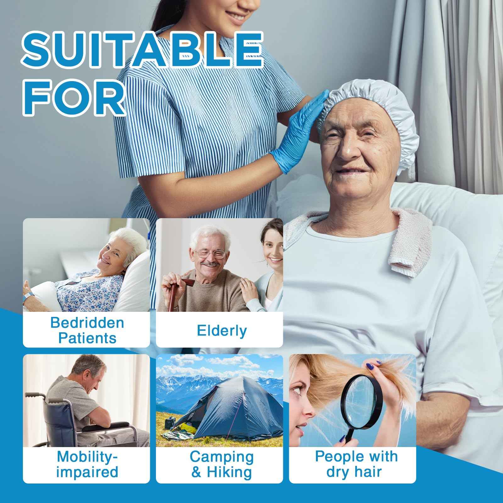 OK TAPE No Water Shampoo Cap (6 Packs), Microwaveable Rinse Free for Bedridden Patients or Elderly, Waterless Shampoo and Condition Hair, Aloe Vera Fragrance