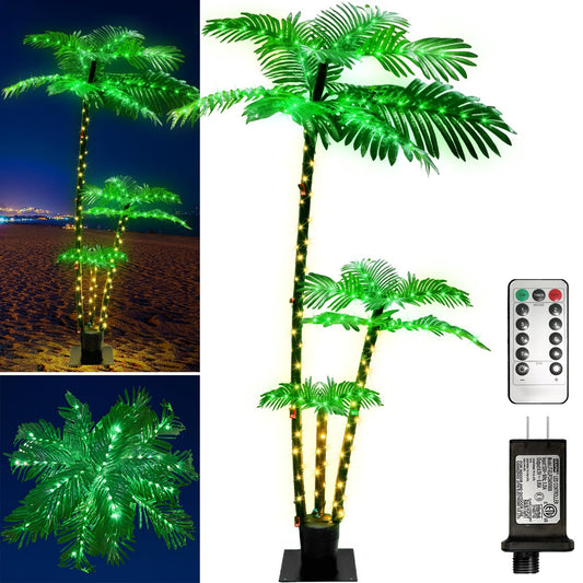 6ft Artificial Palm Tree 219LED Plug in Outside Light Palm Tree with 8 Modes Timer Fake Palm Trees Waterproof Palm Trees for Outside Patio Hawaiian Decor for Yard Christmas Decor Pool Party