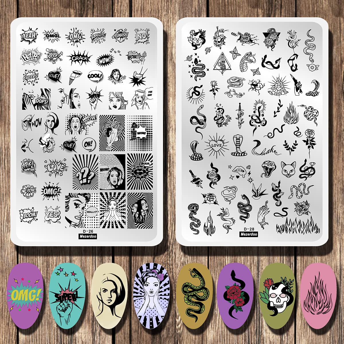 2pcs Mix Abstract Face Various Snake Series Nail Stamping Plates Beauty Girl Letter Word Image 14.5×9.5cm Nail Stamping Art Stencil Big Size Flower Fire Skull Full Cover Nail Art Stamp Templates Tools